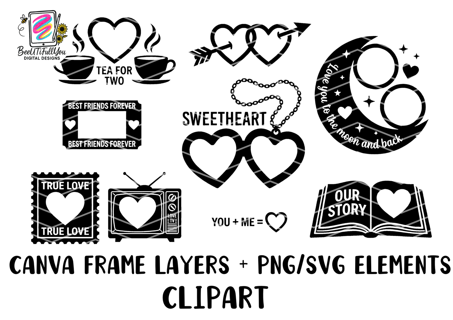 Valentine Layer Elements Bundle Canva Templates + PNG + SVG Clipart