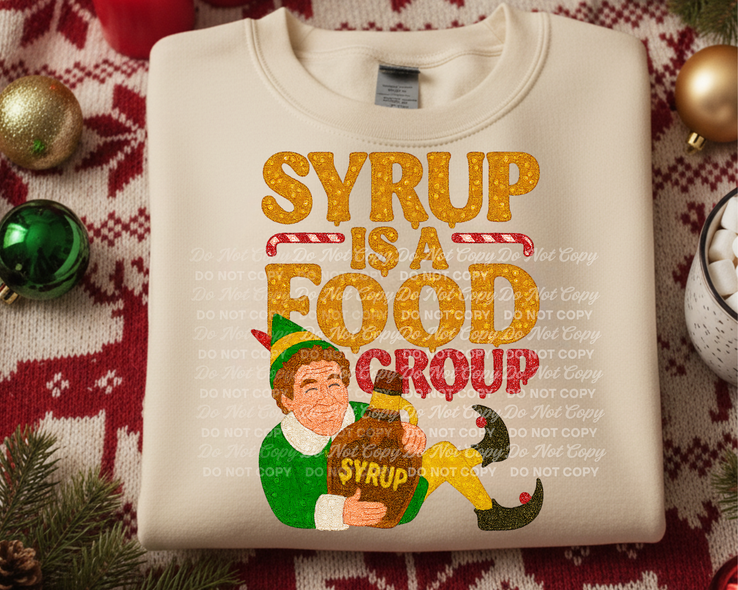 Syrup Is a Food Group PNG | Funny Elf Christmas Design