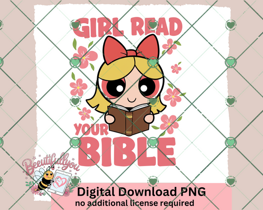 Christian Cartoon "Girl, Read Your Bible" Digital Design