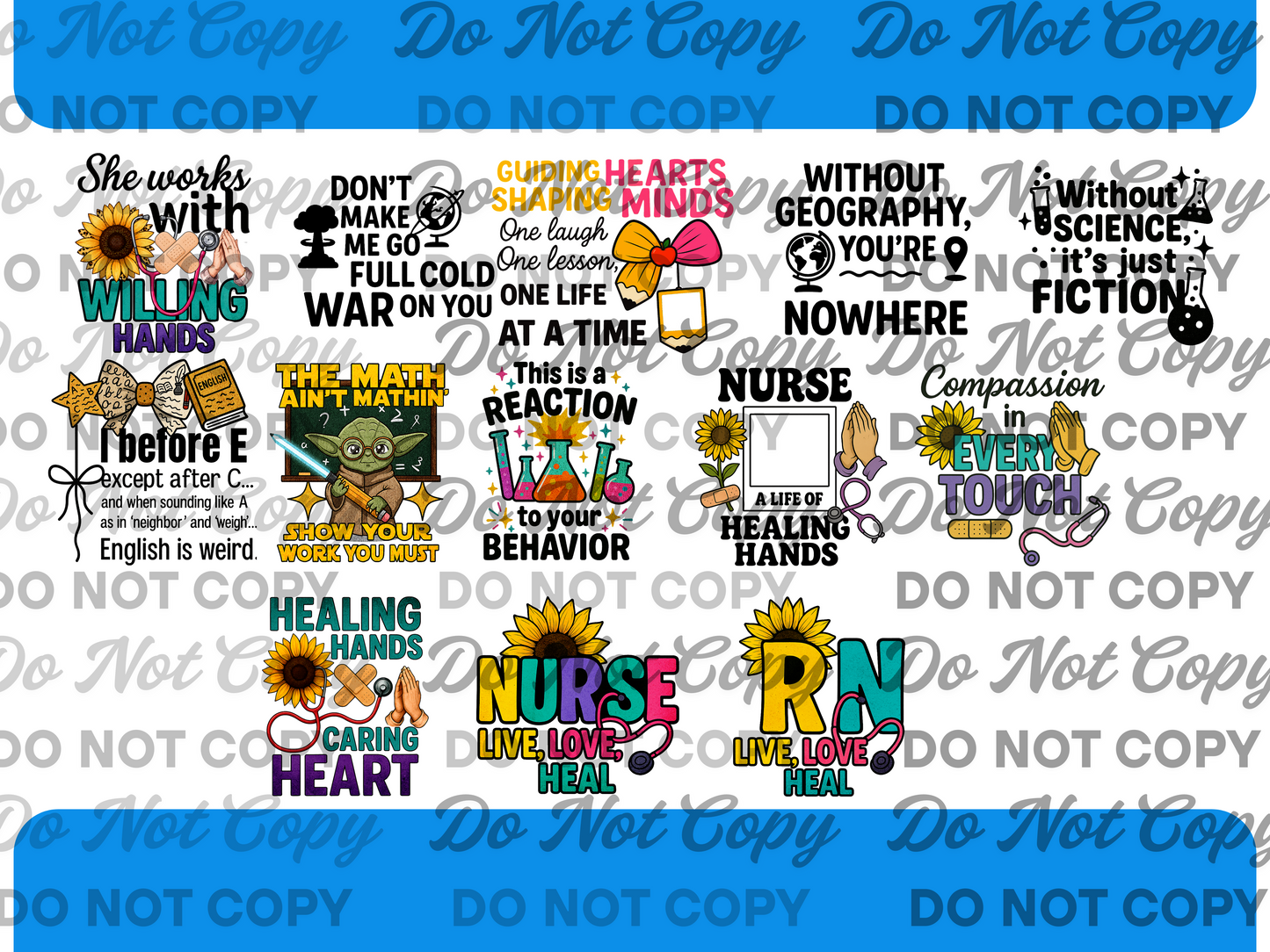 Teacher + Nurse Appreciation PNG Bundle – 14 Funny, Inspiring & Educational bundle