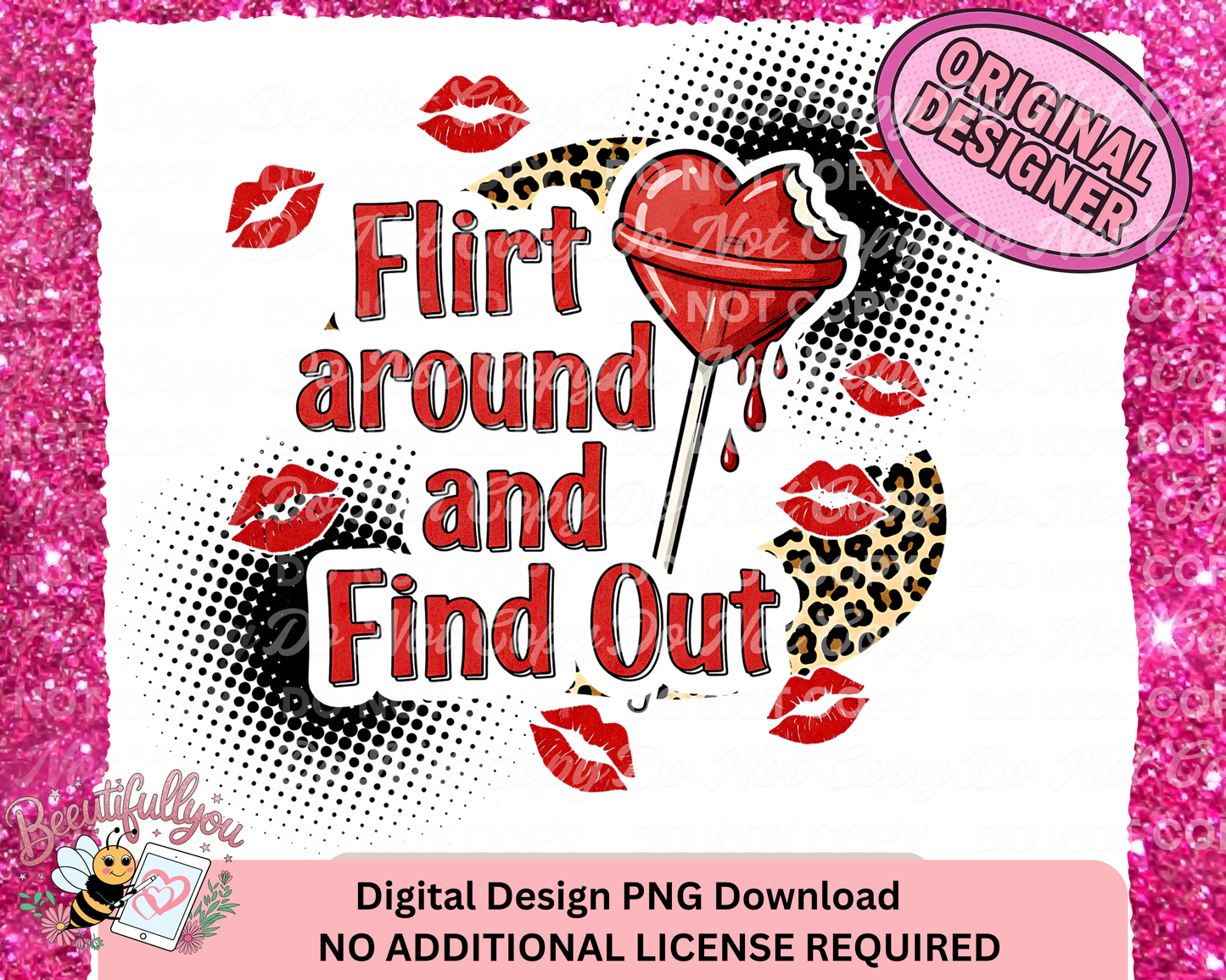 Flirt Around and Find Out Digital Design | Valentine's Day PNG Download | Lollipop & Lips Pop Art
