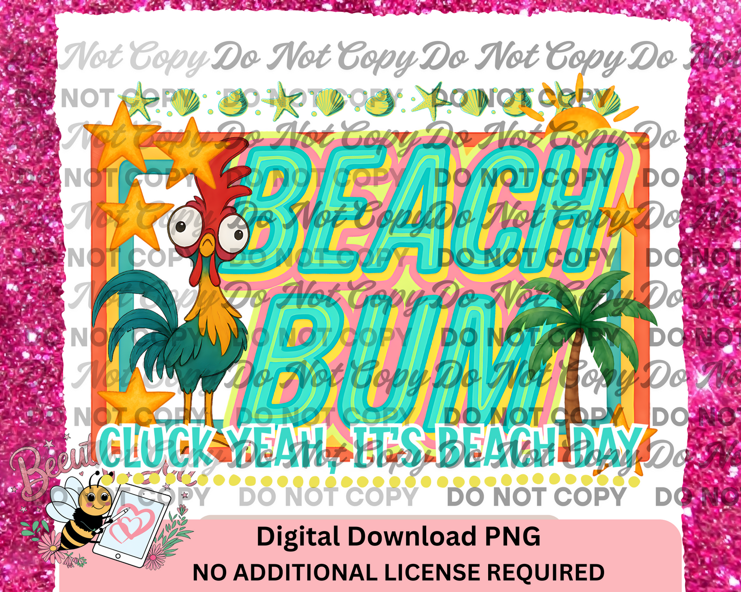 Beach Bum Cluck Yeah PNG – Funny Chicken Beach Day Digital Download for Summer Shirts