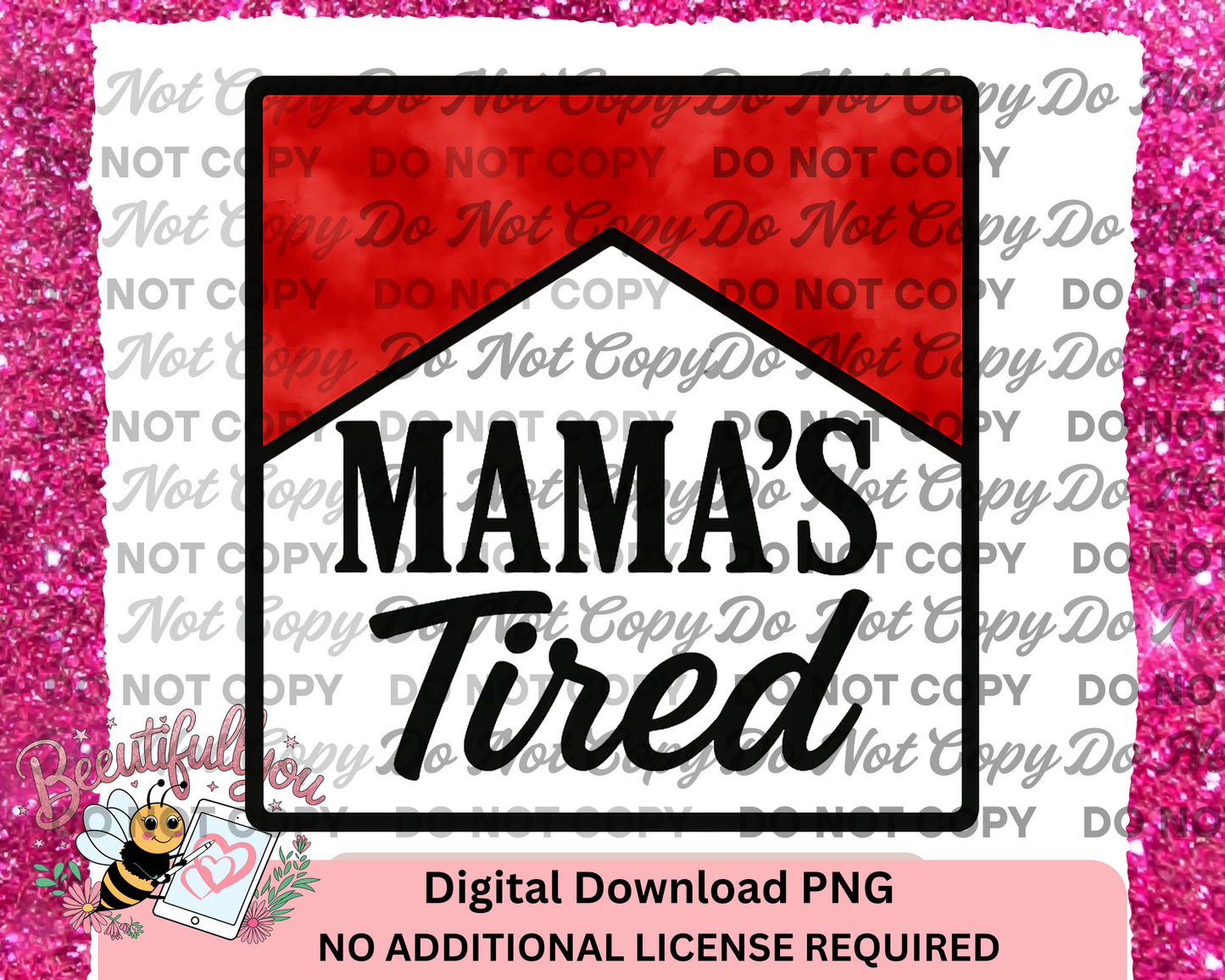 Mama’s Tired Parody Logo PNG – Funny Watercolor Digital Download for Exhausted Moms