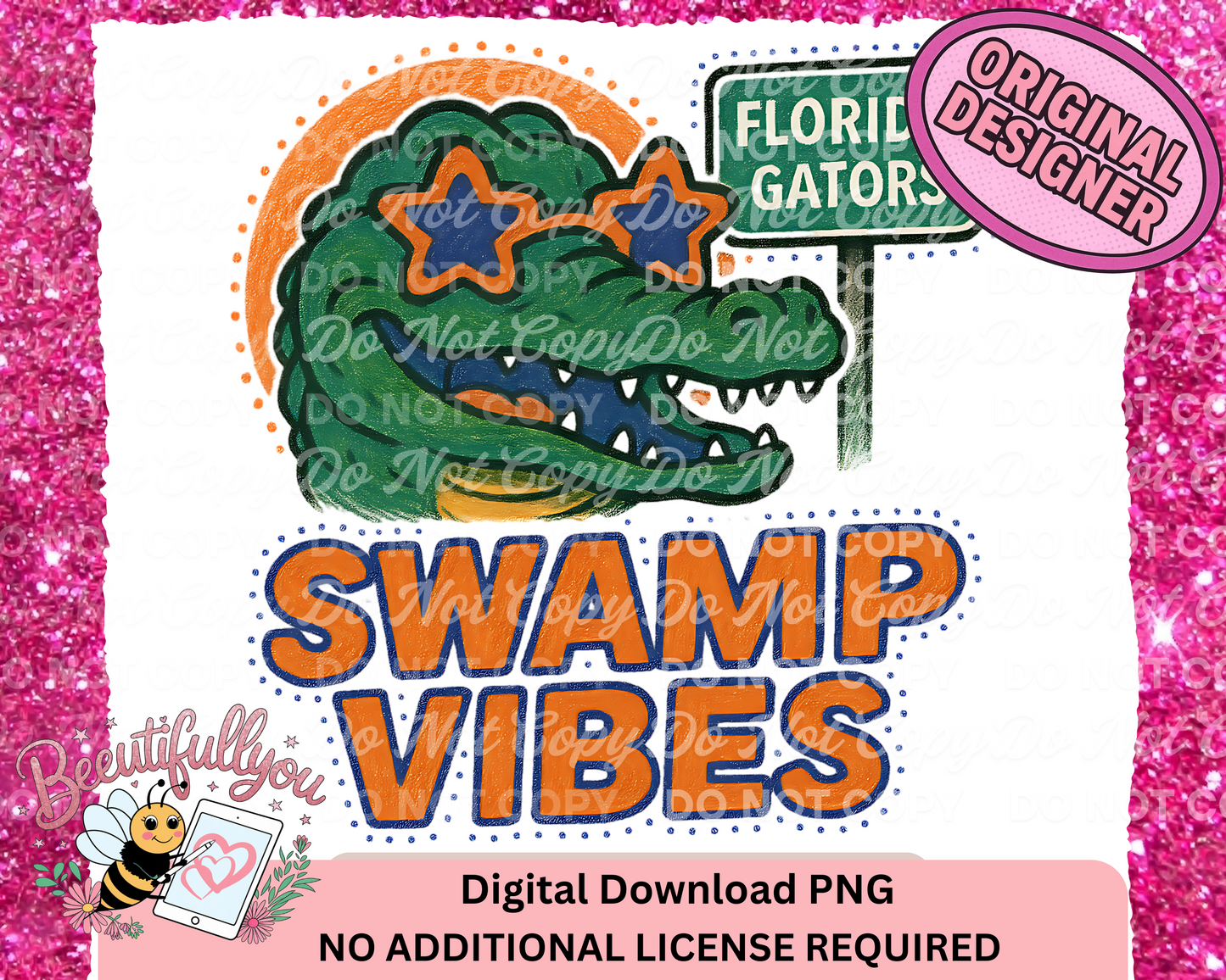 Swamp Vibes Florida Gators Mascot PNG – Game Day Star Glasses Digital Download