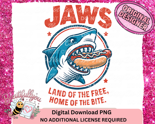 Jaws Hot Dog PNG • Patriotic Shark • Land of the Free Home of the Bite