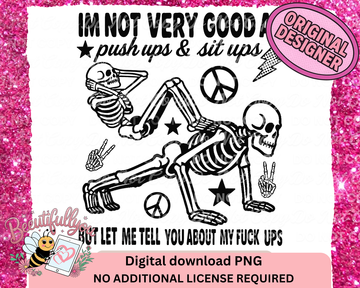 Not Good at Push-Ups PNG | Funny Skeleton Workout Quote Design