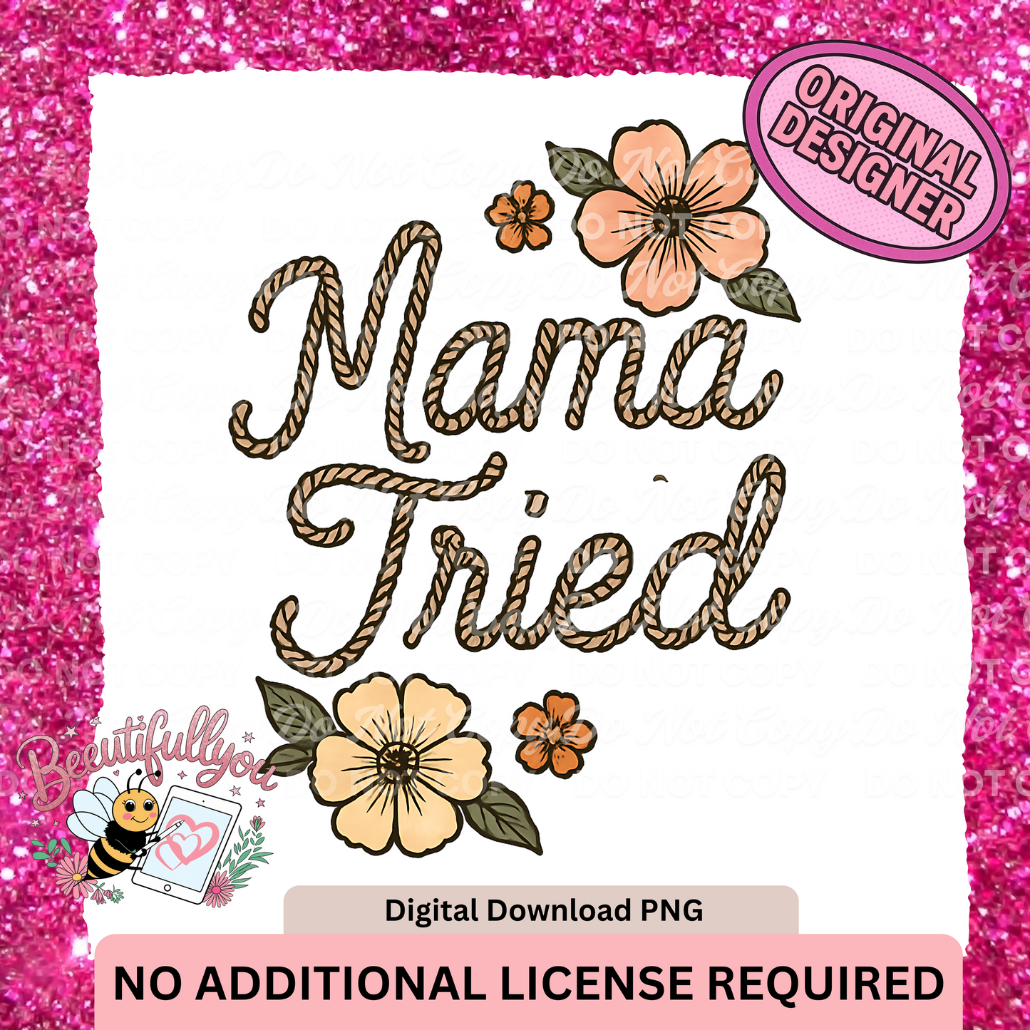 Mama Tried | Western Rope Lettering with Floral Accents PNG Design | No Additional License Required