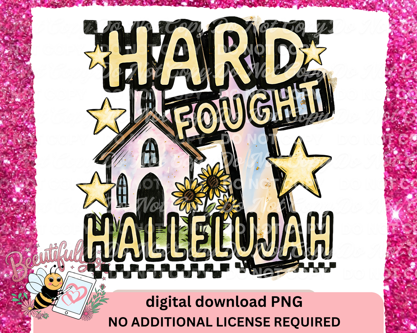 Hard Fought Hallelujah PNG | Digital Download | Faith Church Cross Stars Sublimation Design