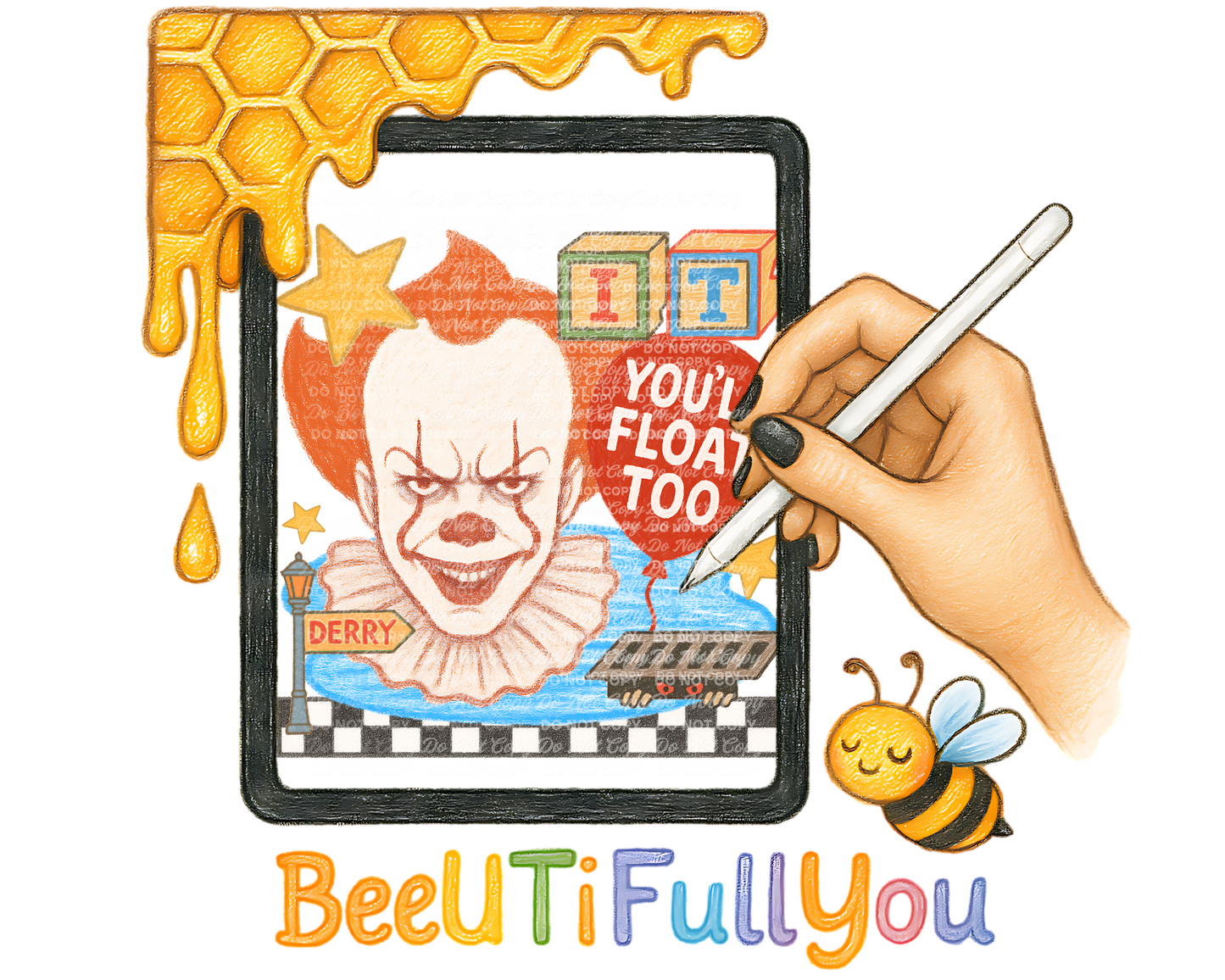 You’ll Float Too – Pennywise Crayon Style Horror PNG Digital Download