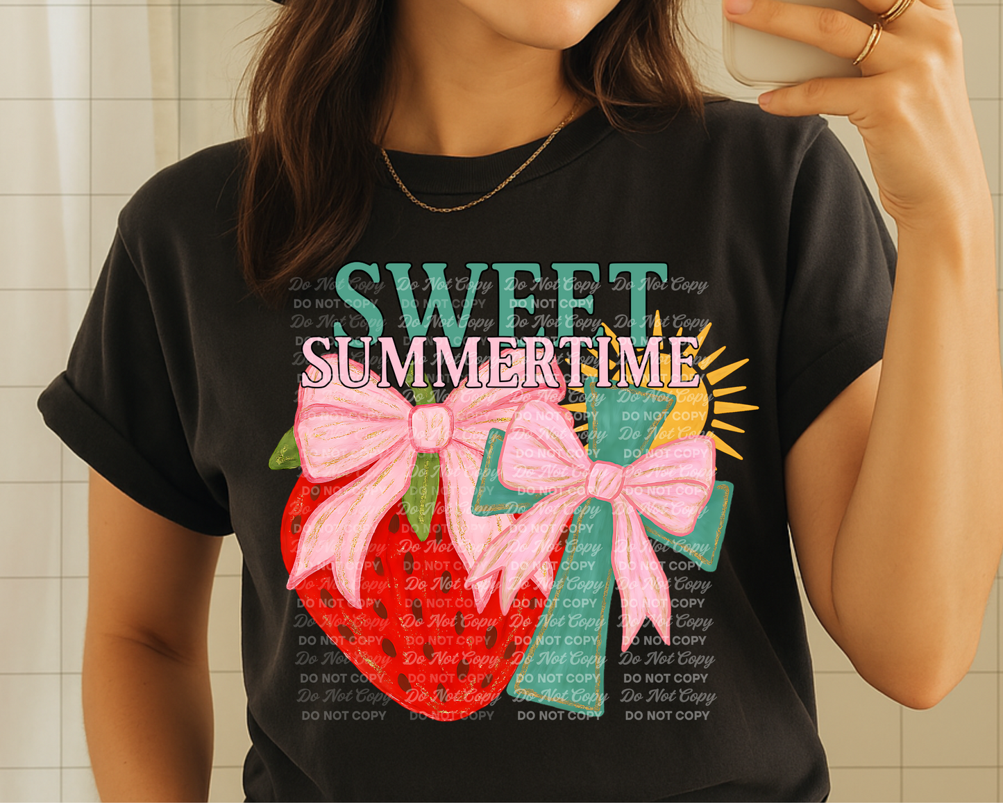 Sweet Summertime PNG – Strawberry and Cross with Bow, Watercolor Summer Christian Design