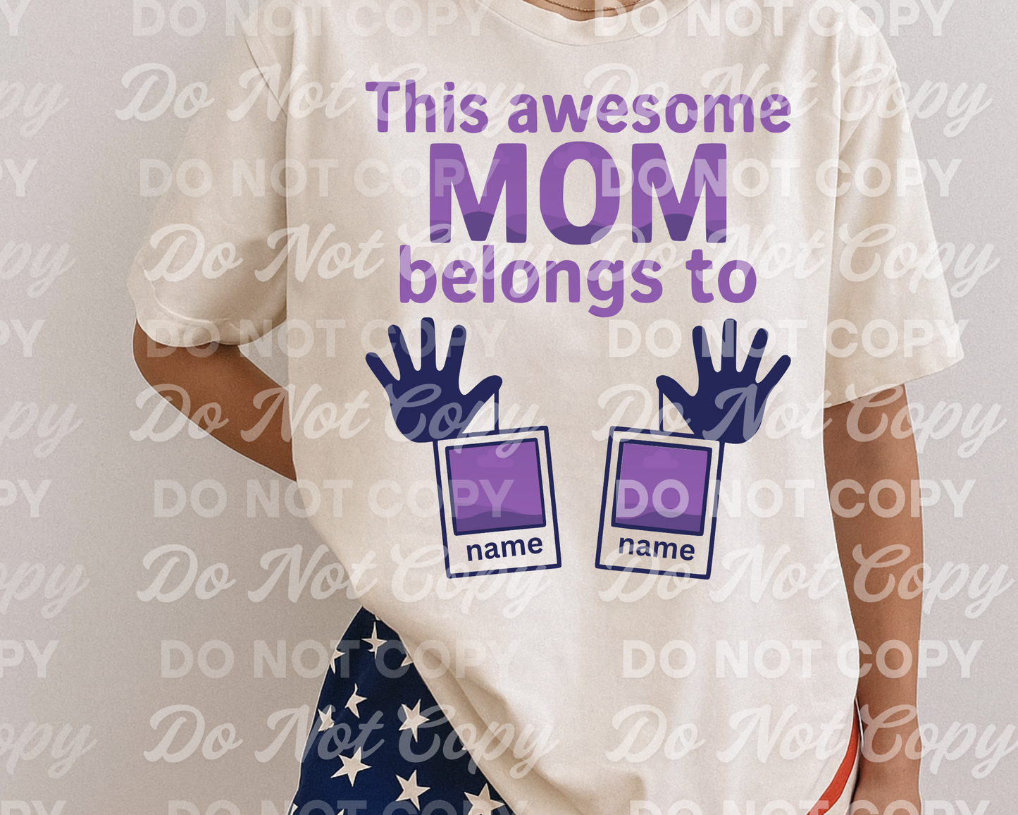 Editable Canva Mom Frame PNG – This Awesome Mom Belongs To, Handprint Design for Sublimation, Personalized Names Included