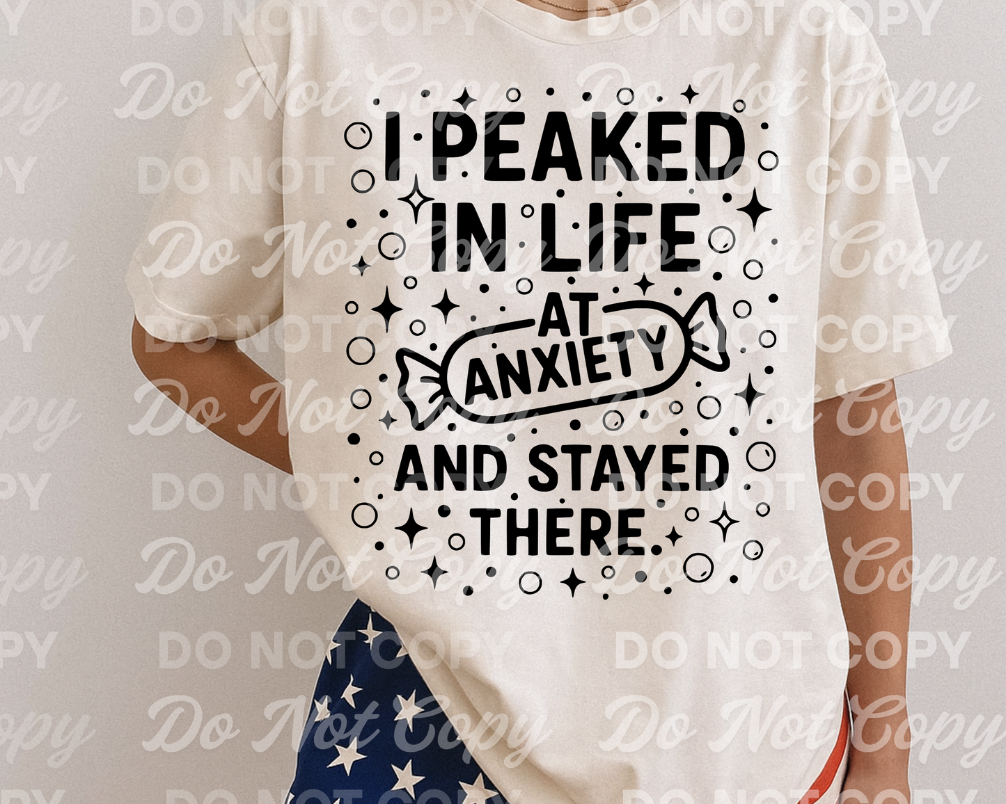 I Peaked at Anxiety PNG – Funny Mental Health Quote Design (Black & White PNG + Editable Canva Frame)
