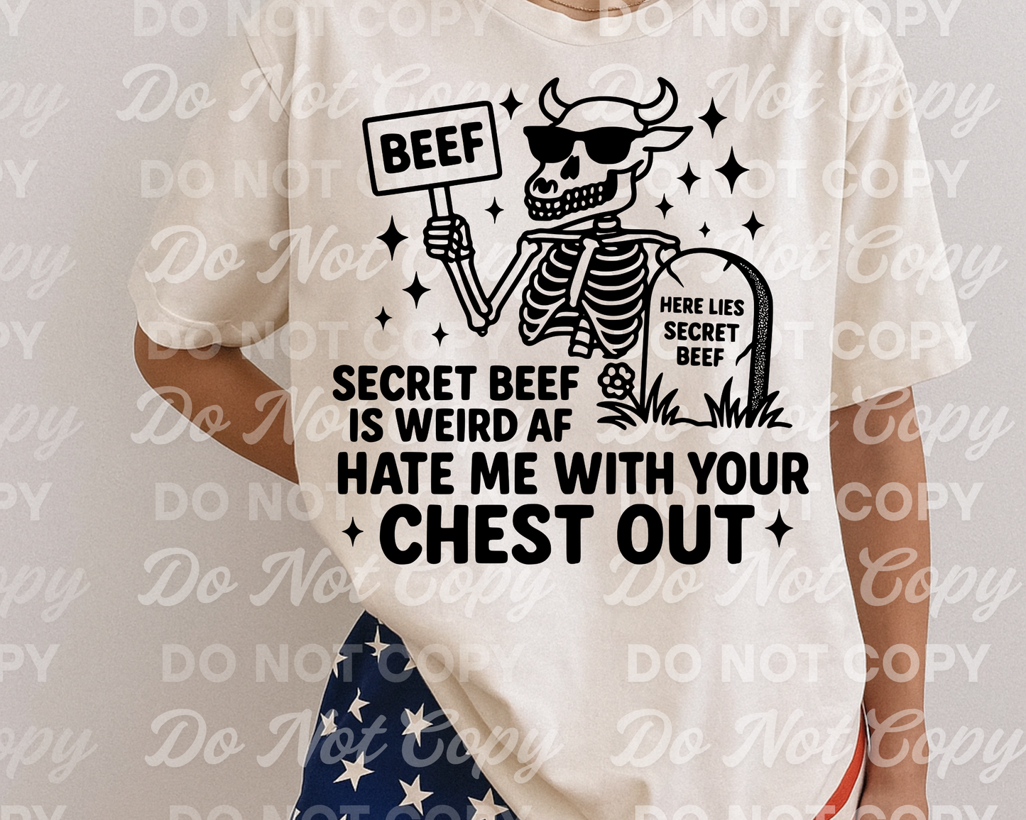 Secret Beef Is Weird AF PNG – Sassy Skeleton Cow Clipart, Anti-Drama Sublimation Design, Bold Black Vector for Tees