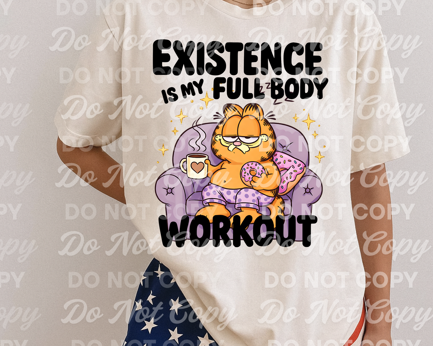 Existence Is My Full Body Workout PNG β Funny Lazy Day Garfield-Inspired Digital Download β Donut & Coffee Sublimation Design