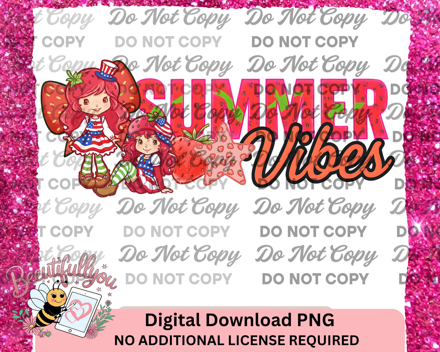 Summer Vibes Patriotic Strawberry Girl PNG – Digital Download