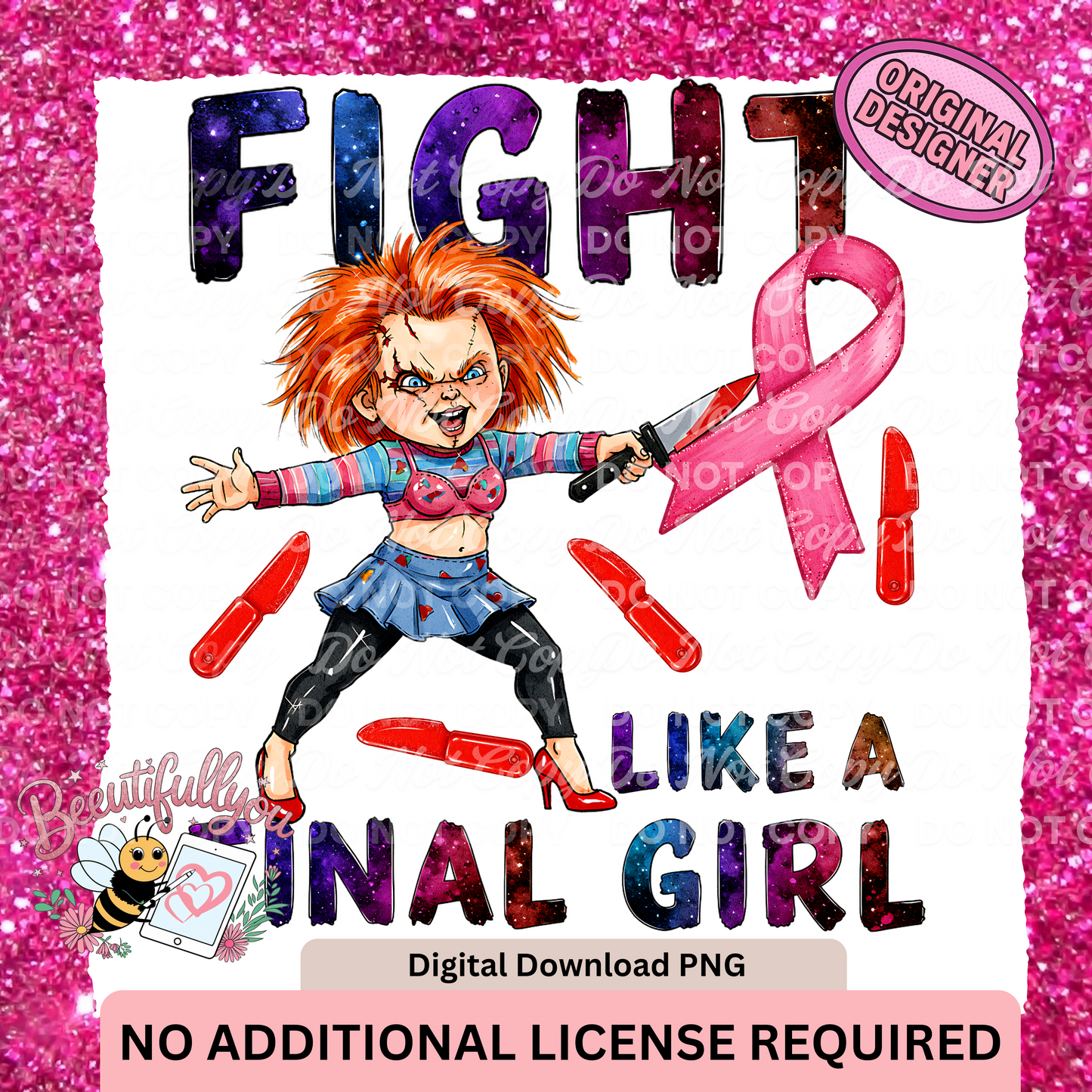 Final Girl Breast Cancer Awareness PNG Bundle | 4 Digital Download Designs | Horror Villain Parody Pink Ribbon Shirt Graphics