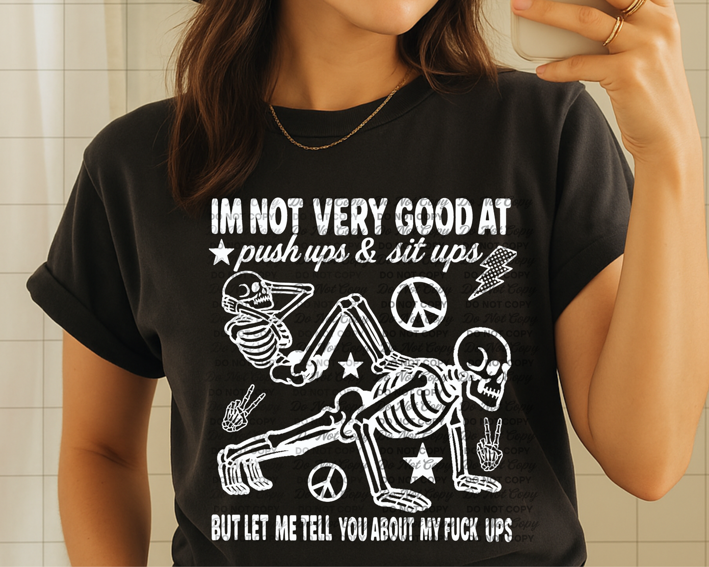 Not Good at Push-Ups PNG | Funny Skeleton Workout Quote Design