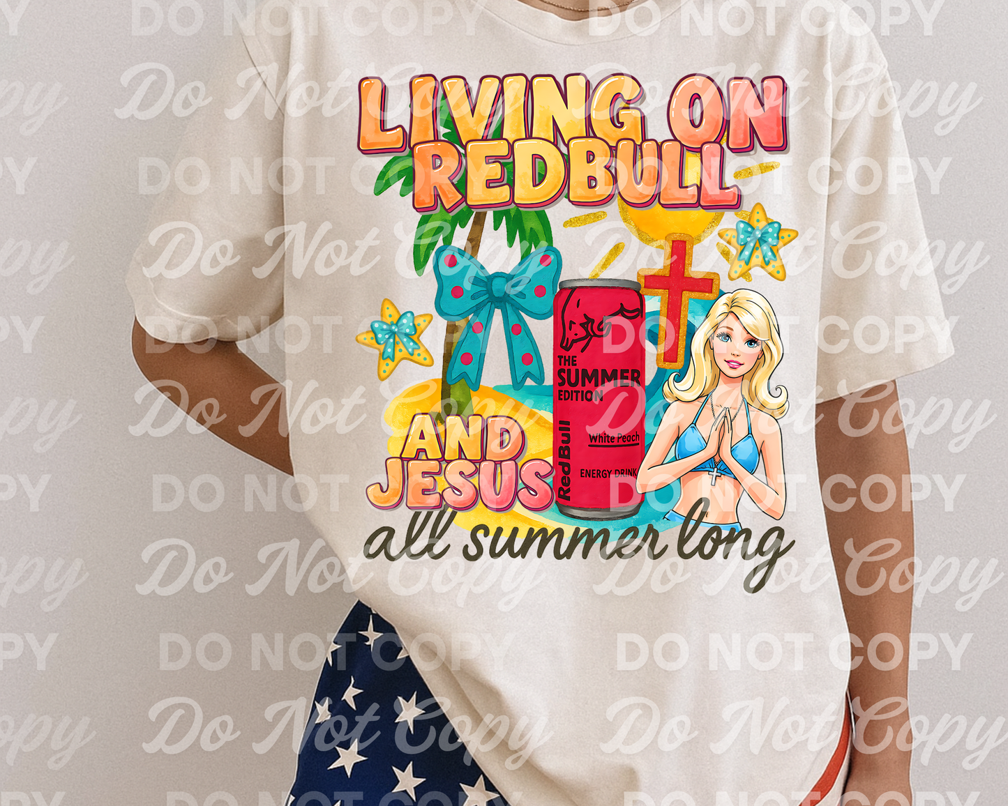 Living on Redbull and Jesus PNG – Summer Christian Sublimation Design – Faith & Energy Drink Digital Art for T-Shirts