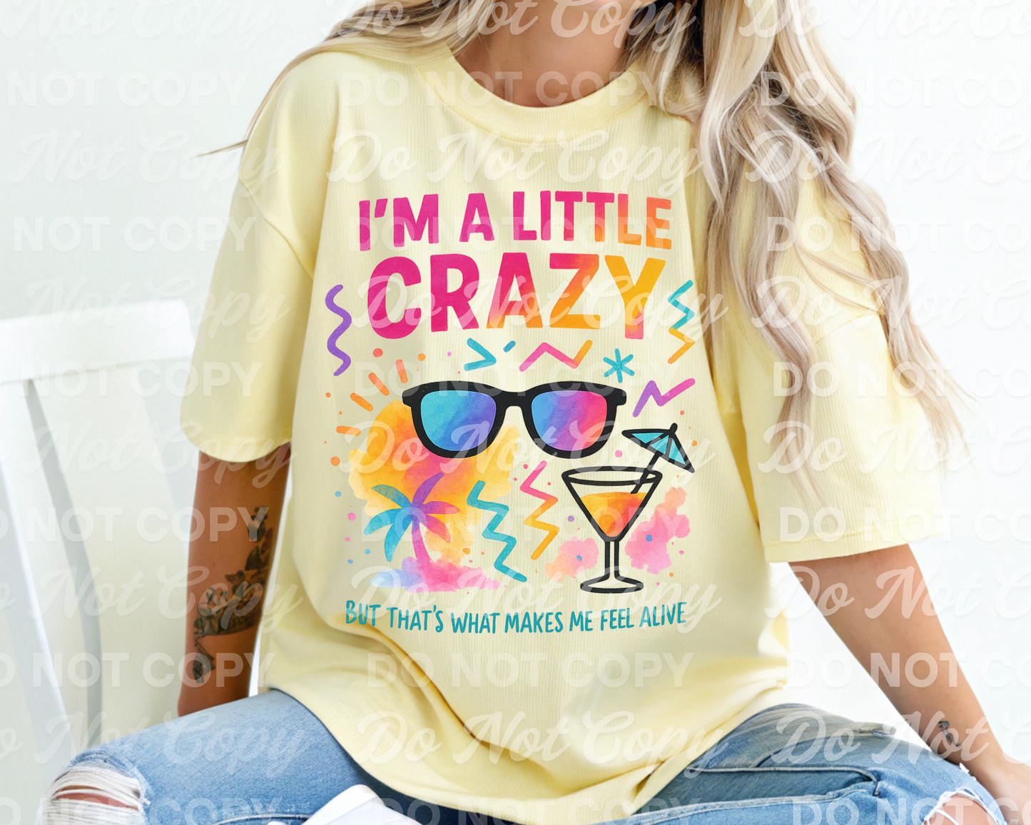 I’m a Little Crazy Summer PNG – Retro Sunglasses & Cocktail Clipart – 90s Neon Party Vibes Digital Download