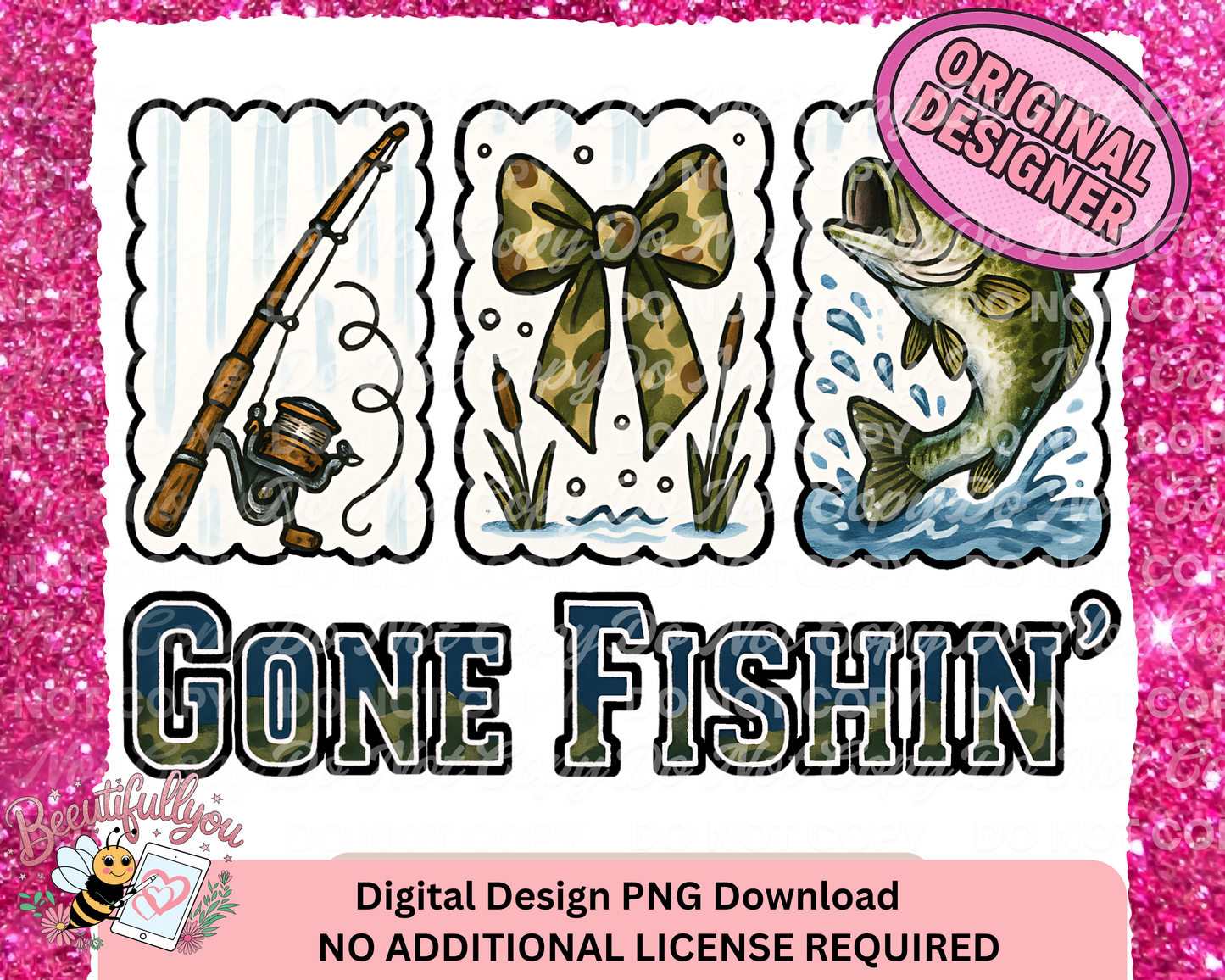 Hunting & Fishing Digital Design Bundle | 3 PNG Downloads | Buck Yeah, Gone Fishin’, Thankful for Hunting Season