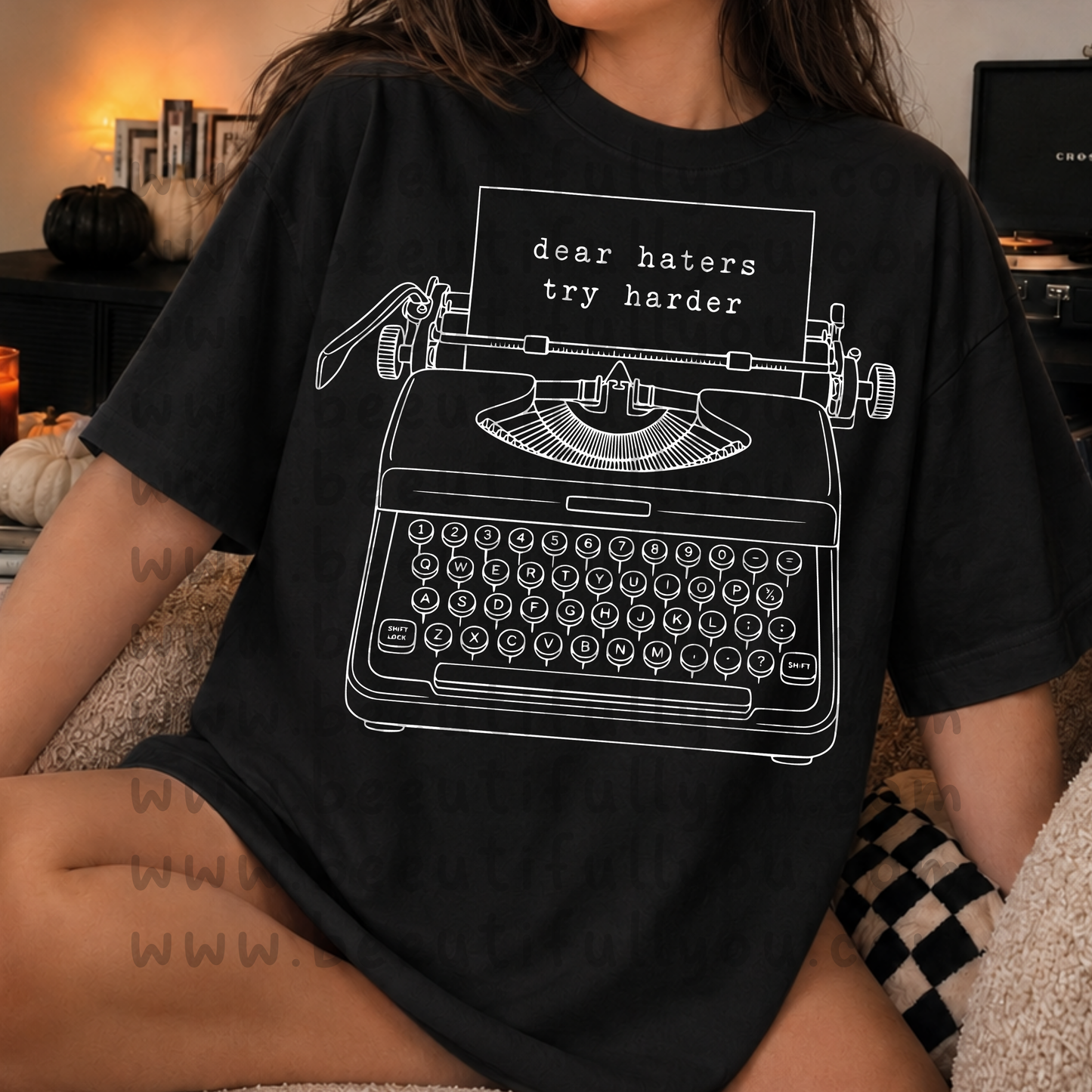 Dear Haters Try Harder PNG | Typewriter Shirt Design | Retro Snarky Quote PNG | Black & White Design Bundle | Commercial Use Digital Download