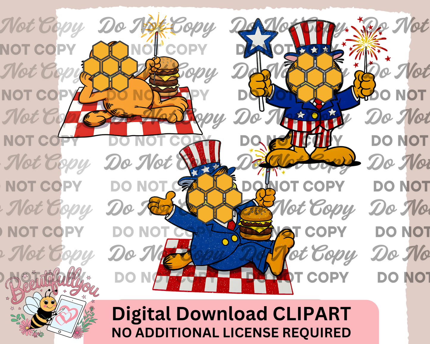 Patriotic Garfield 4th of July Clipart Set – 3 Piece PNG Bundle