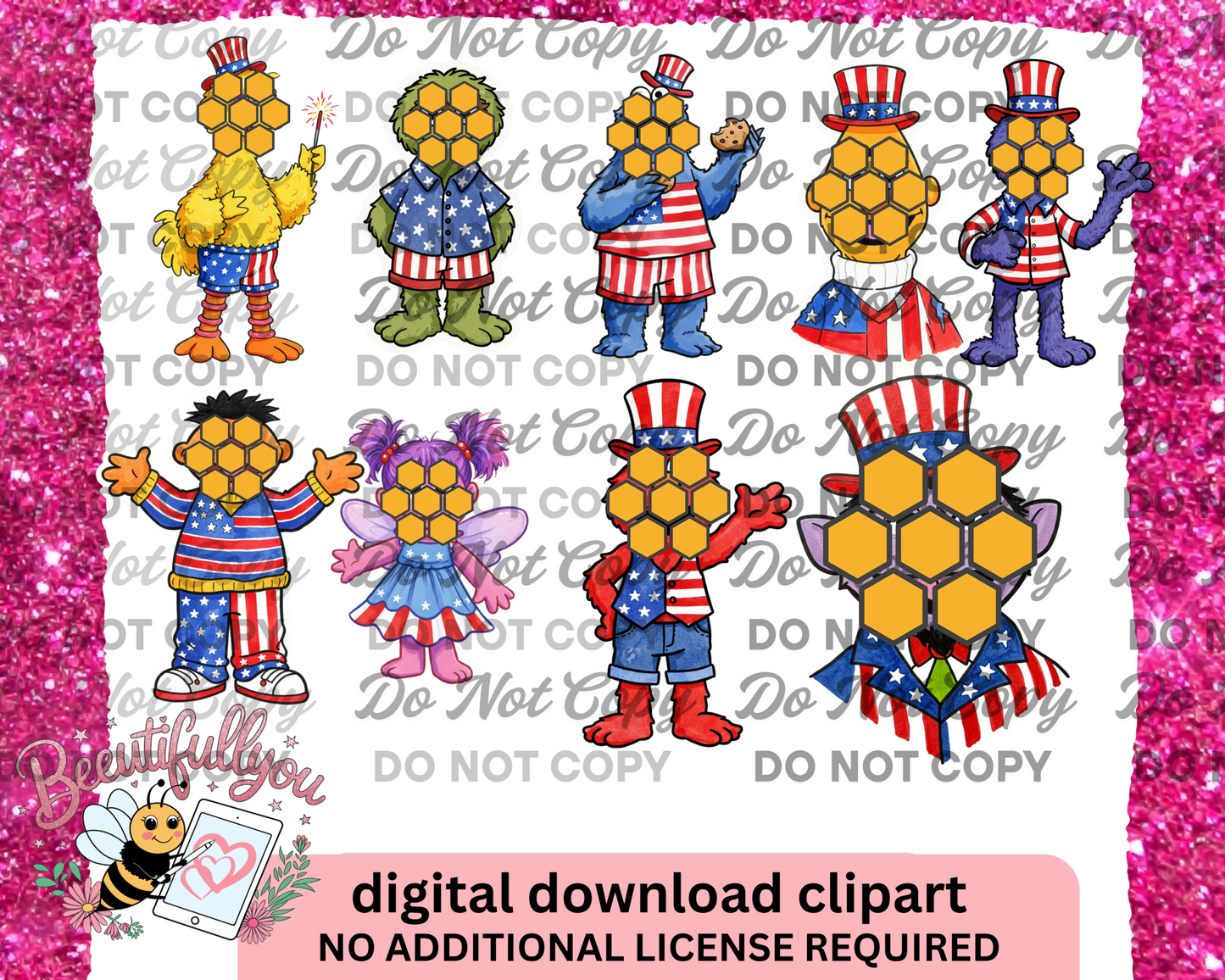 Patriotic Street Squad Clipart – 10 Character 4th of July PNG Set