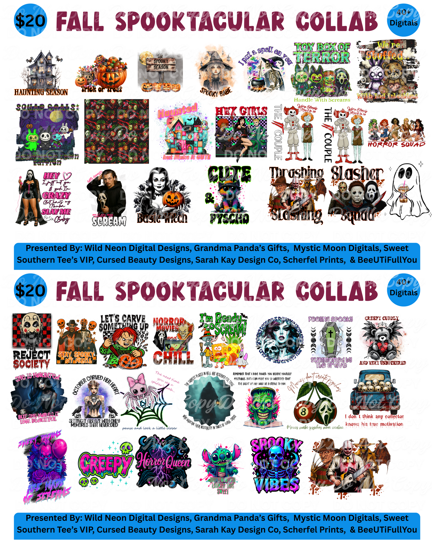 Fall Spooktacular Collab | 40+ Digital Halloween PNG Designs | $20 Collab Bundle
