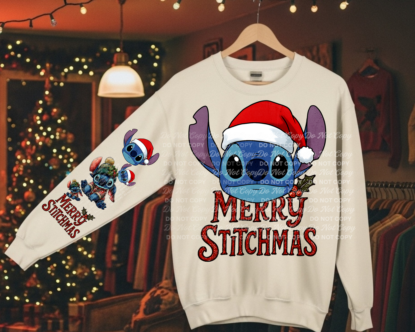 Merry Stitchmas Digital Design | Christmas PNG Download | Cute Holiday character in Santa Hat