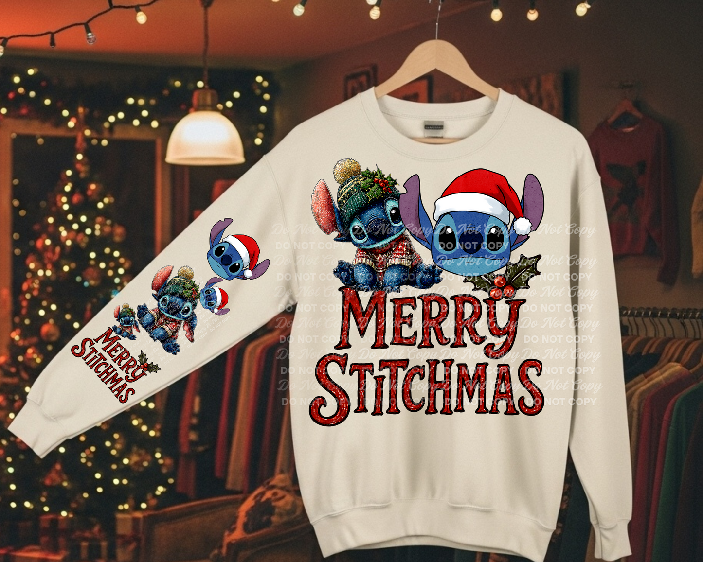 Merry Stitchmas Digital Design | Christmas PNG Download | Cute Holiday character in Santa Hat