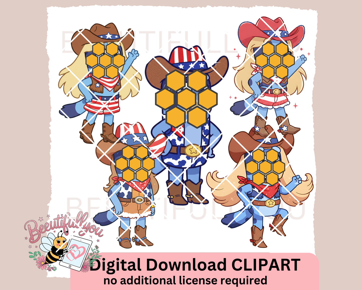 Patriotic Cowgirl Pup Clipart โ 5 PNGs for Sublimation, Stickers, Crafts
