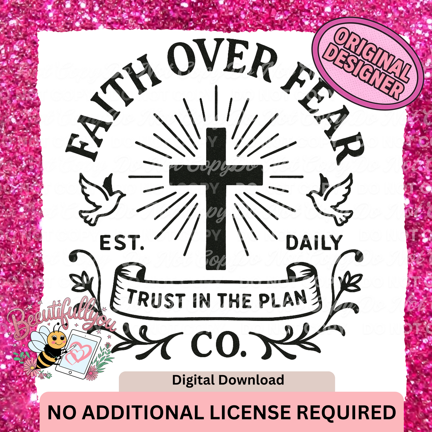 Faith Over Fear β Trust in the Plan | Christian Cross & Doves PNG Design | No Additional License Required