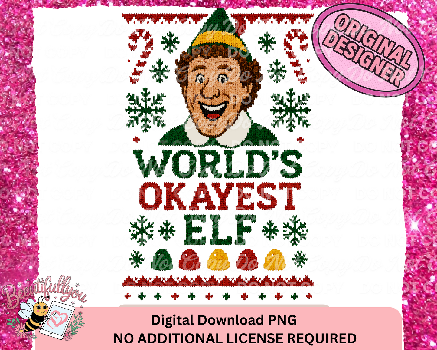 World’s Okayest Elf – Funny Christmas Ugly Sweater PNG
