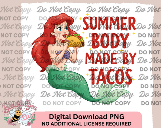 Summer Body Made by Tacos - Mermaid Eating Taco PNG