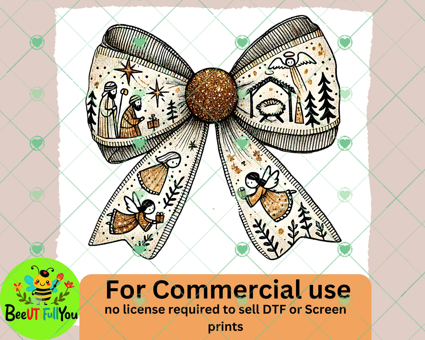 Nativity Bow PNG Design β Angel & Manger Christmas Clipart for Sublimation, DIY Crafts, and Screen Printing Projects