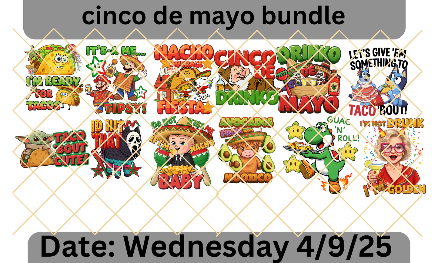Cinco de Mayo PNG Design Bundle – 12 Designs + BONUS design