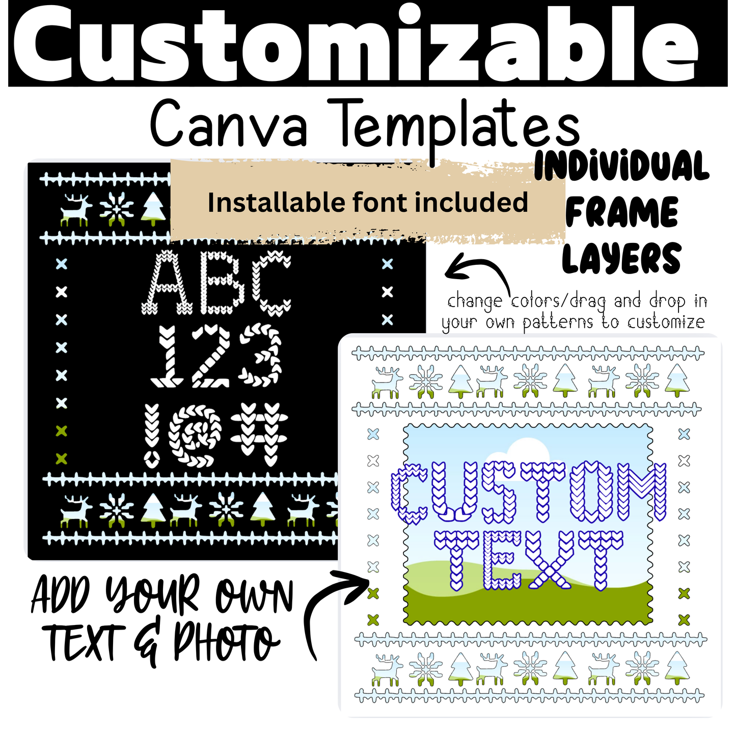 Ugly Christmas Sweater Canva Template + Installable OTF Font