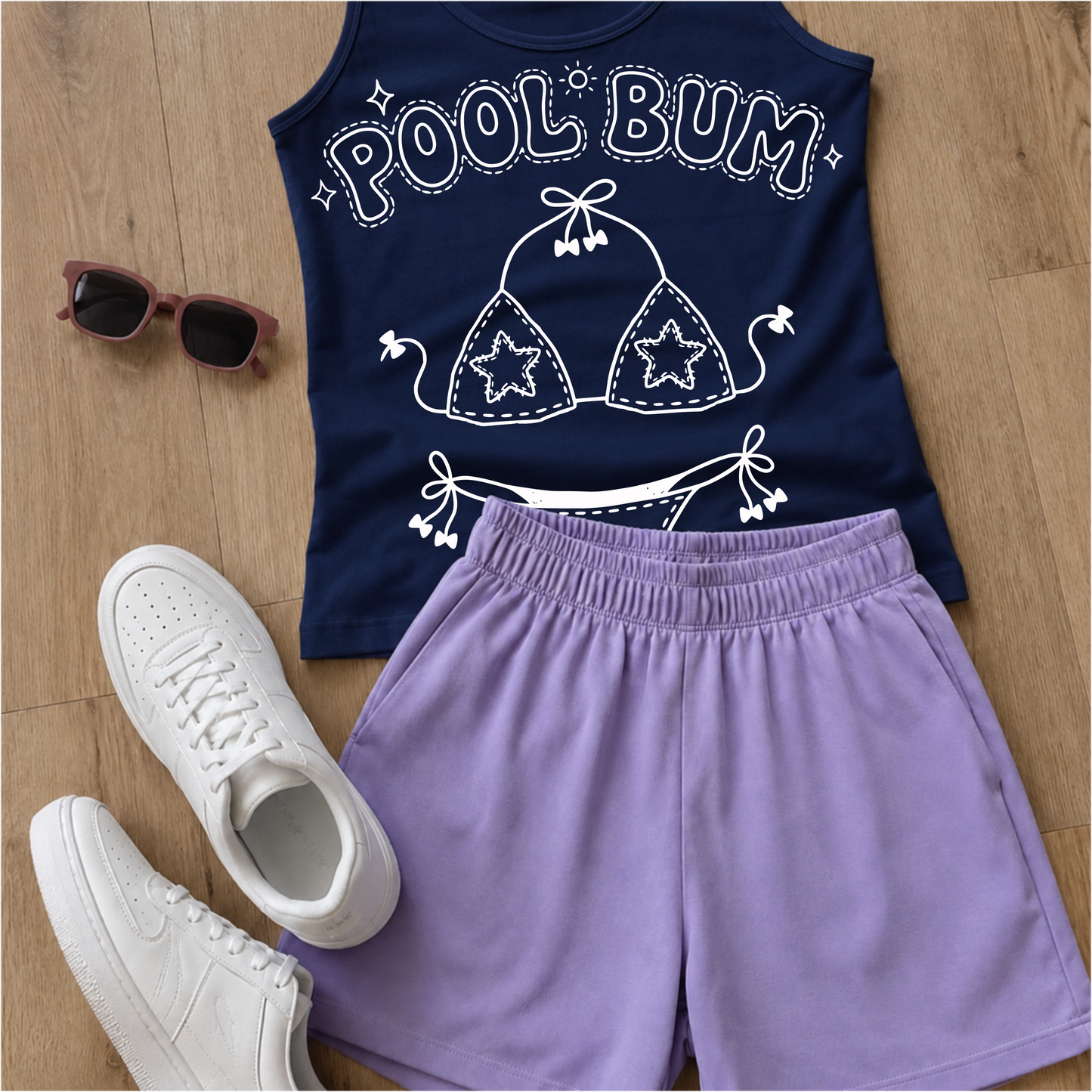Pool Bum PNG | Patriotic Bikini Shirt Design | Funny Summer Beach Sublimation & DTF design Download | Black White & Color Versions