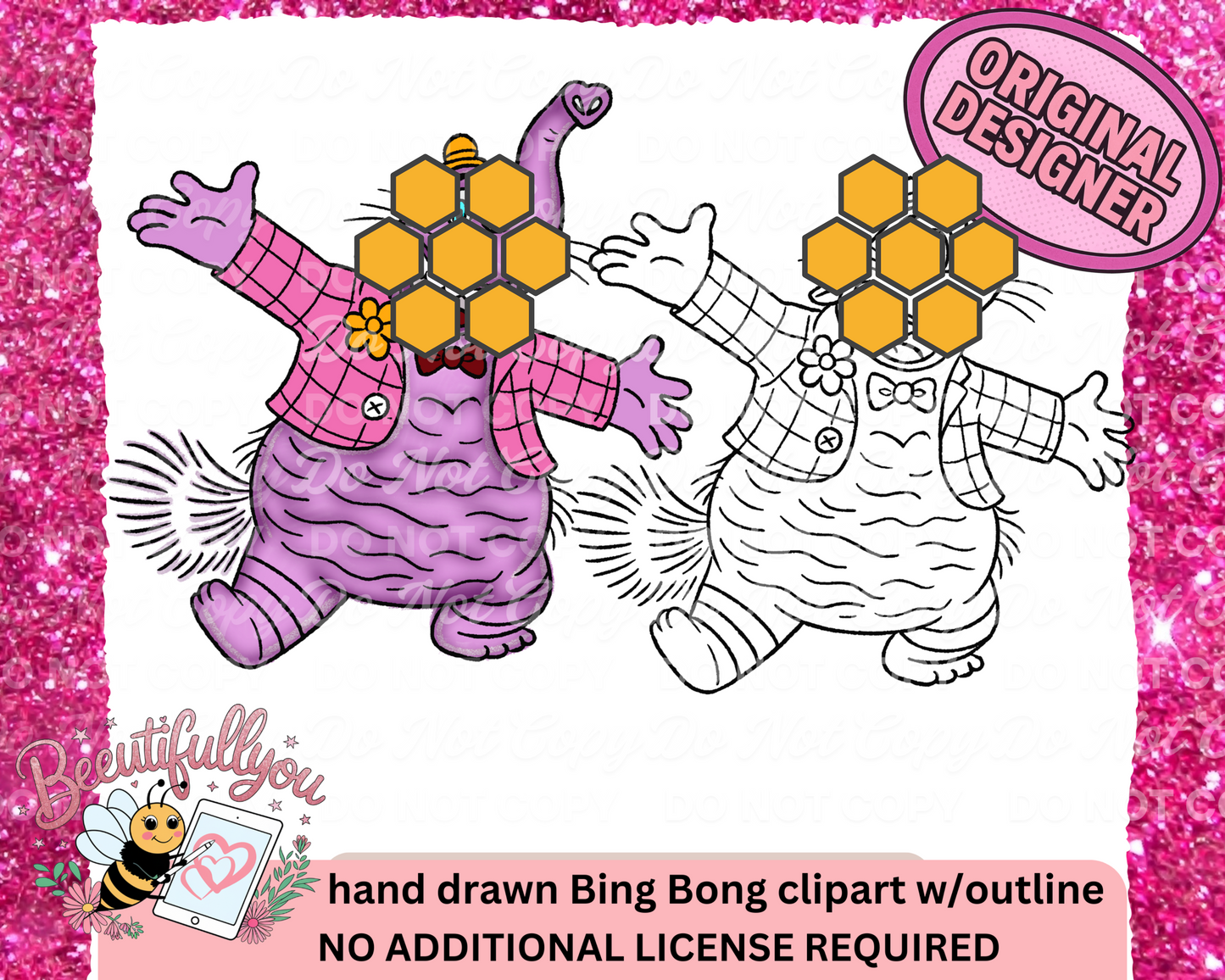 Hand Drawn Bing Bong Clipart with Outline – Digital Download for Design Use