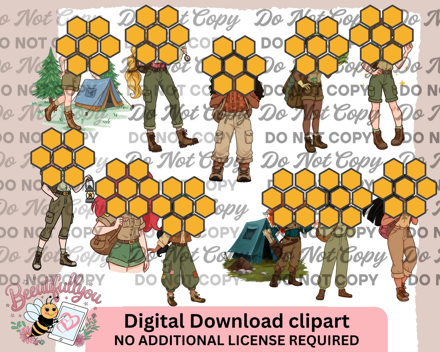 Camping Princess Clipart Set – 13-Piece Girl Scout & Explorer PNGs | Outdoor Adventure Digital Graphics | Commercial Use