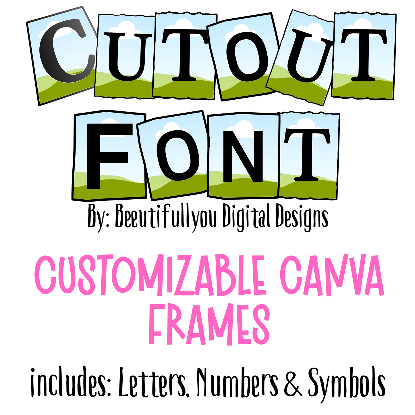 Cutout Font Canva Template | Customizable Letter Frames | Editable Canva Font Frames for Text Designs