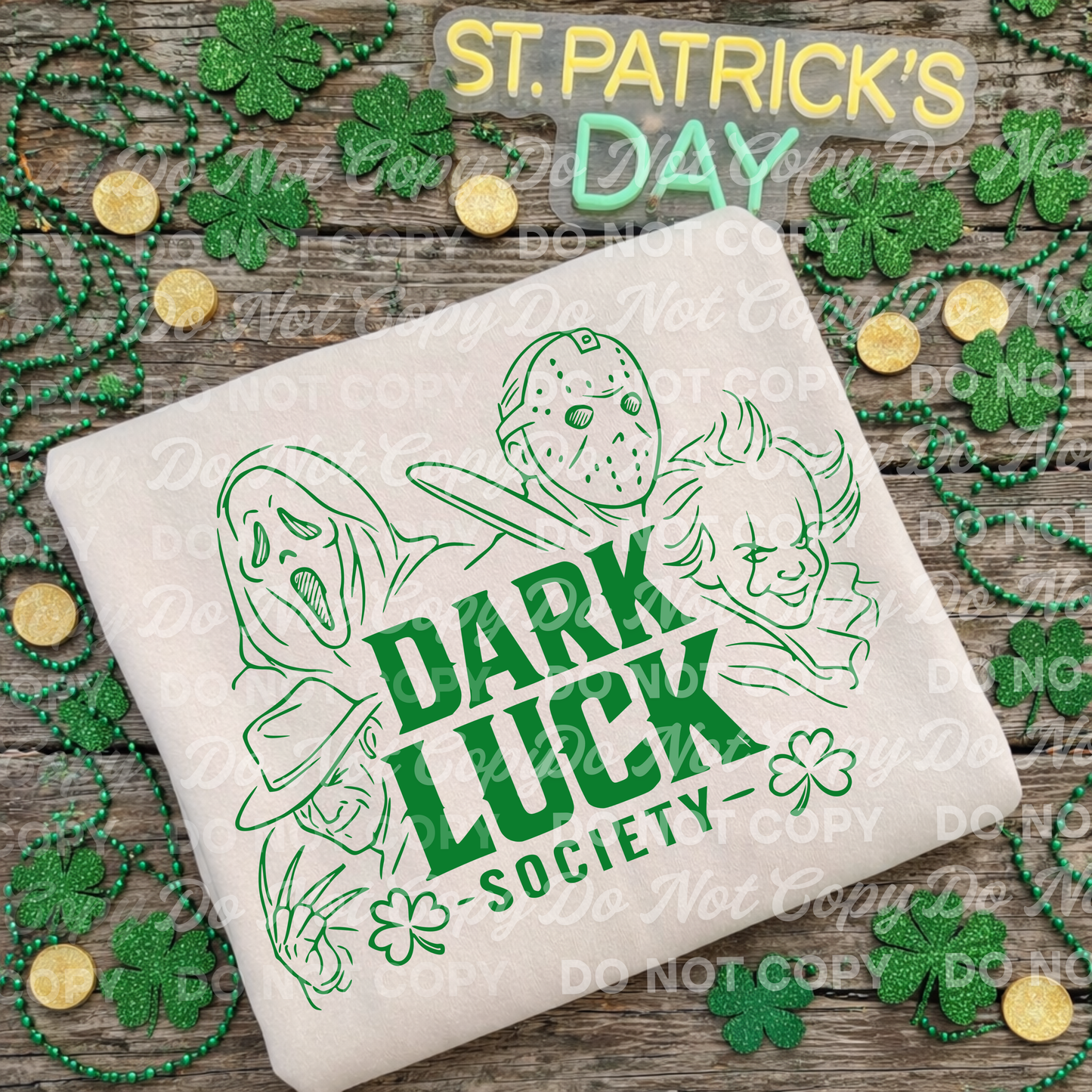 Dark Luck Society PNG | St. Patrick’s Day Horror Design | Outline Style Shirt Graphic | Digital Download