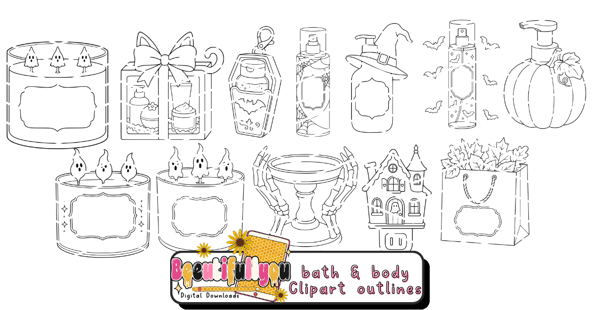 Halloween Bath & Body Colorable Outline Clipart Bundle