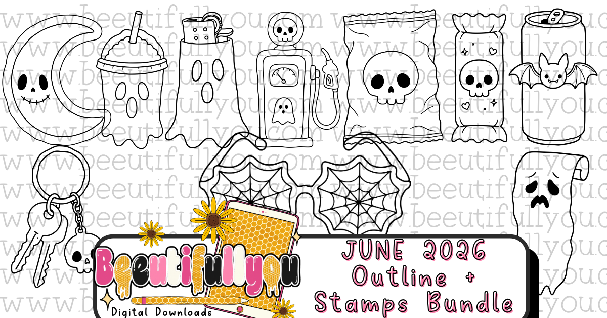 Spooky Gas Station Outline Stamp Bundle | 10 Procreate Stamps | Ghosty Halloween Doodles | Cute Creepy Clipart | PNG Outline Elements