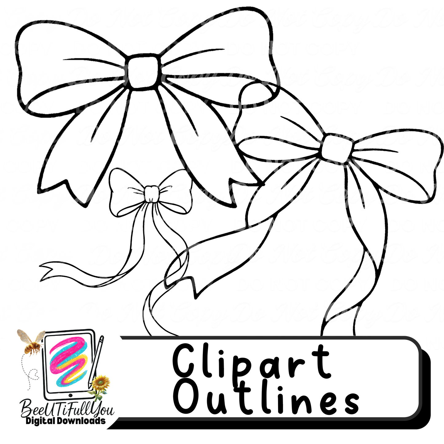 Bow Clipart Outlines – Ribbon & Bow PNG Set | Digital Design Use