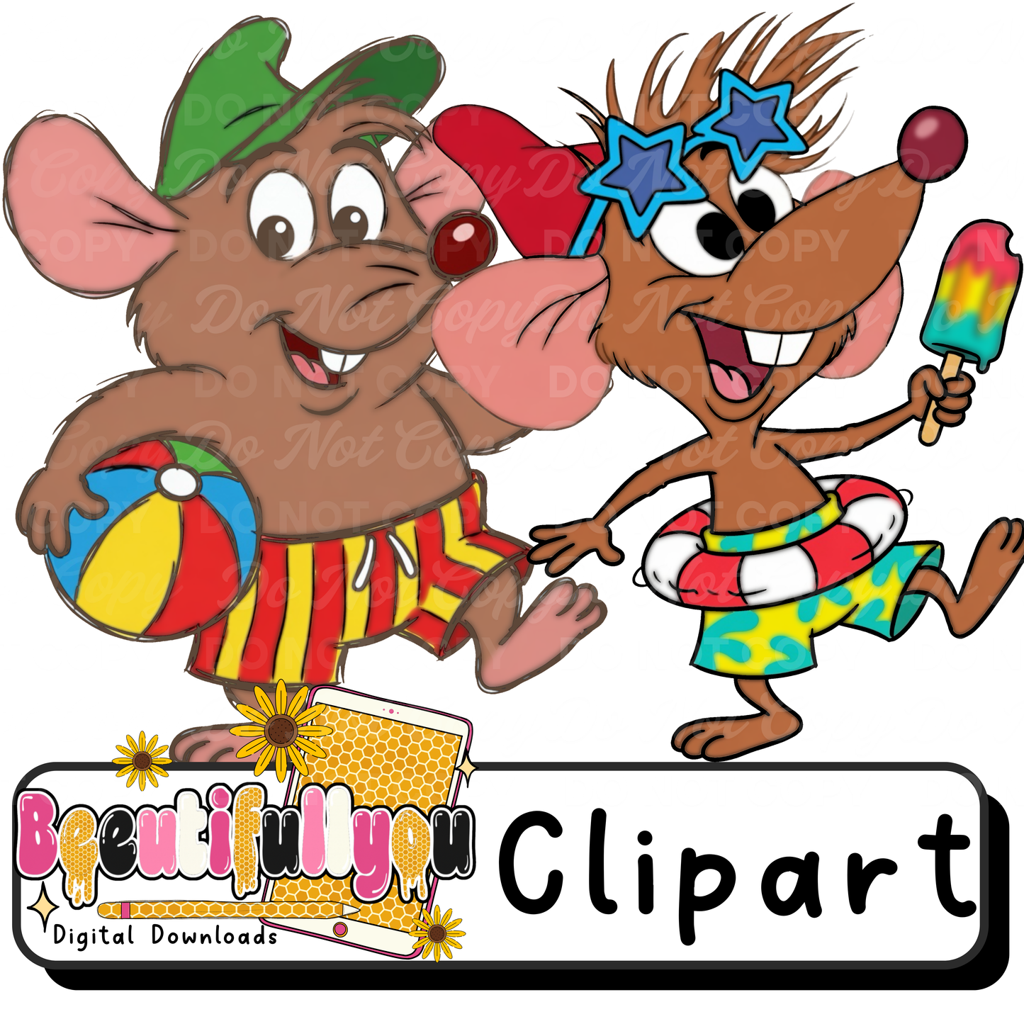 Summer Mice Clipart | Beach Mouse Character PNGs | Summer Vacation Clipart