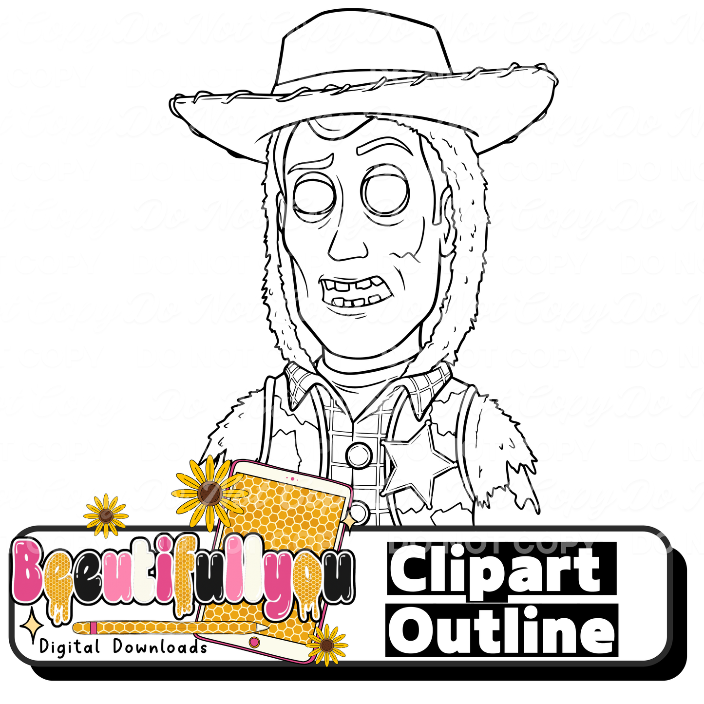 Zombie Cowboy Clipart PNG | Colored & Outline Clipart Bundle | Halloween Clipart | DIY Coloring Clipart | Digital Download