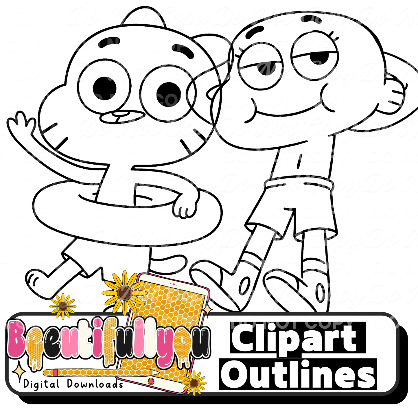 Amazing World of Gumball Summer Clipart Bundle | Character Inspired Summer PNGs | Colored Clipart & Outline Bundle