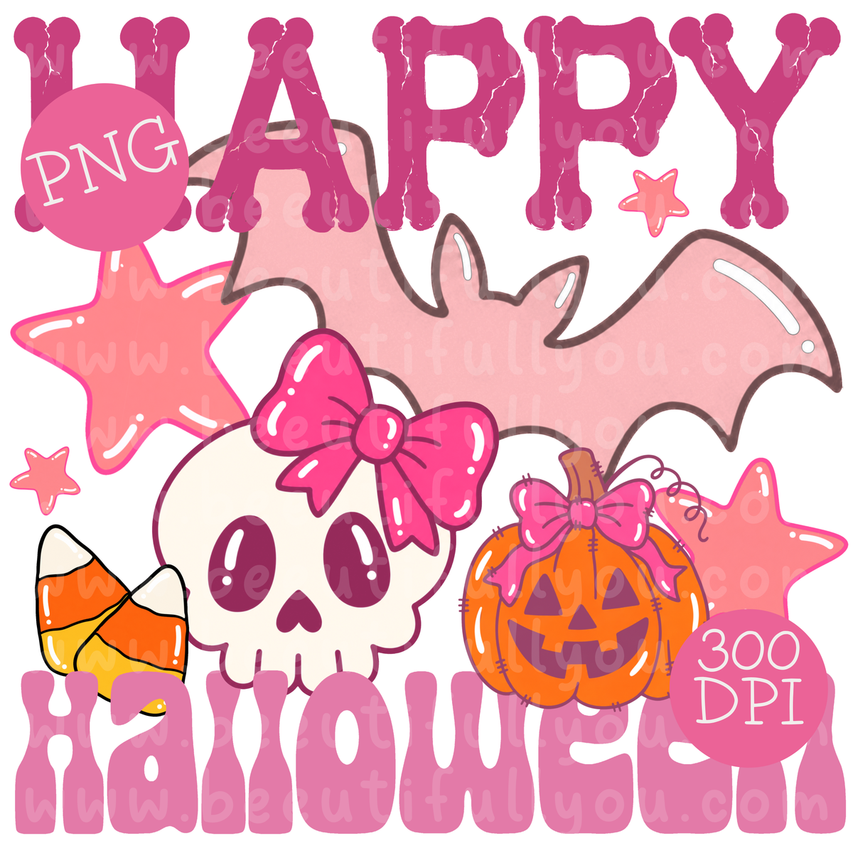Happy Halloween Girly Spooky PNG Design
