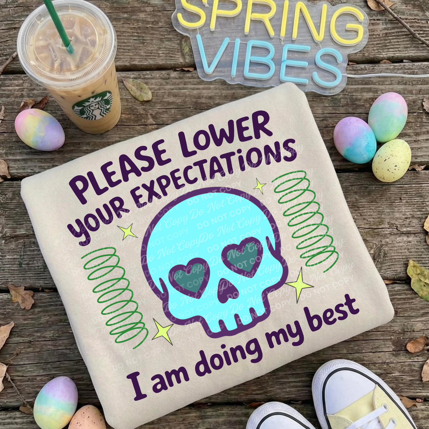 Please Lower Your Expectations – I’m Doing My Best Skull Design | Funny Mental Health Digital Download | Sublimation/DTF PNG
